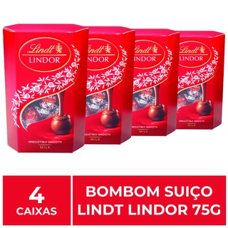 4 Caixas de 75g, Bombons de Chocolate Suico, Lindt Lindor