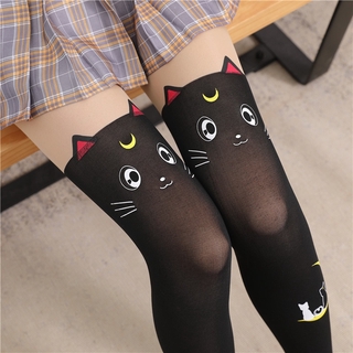 2021Japanese Lolita Socks Cute Fake Thight High Stitching Pantyhose Women Stockings Moon Cat Girl Fake High Tube Socks Anime kawaii (3)
