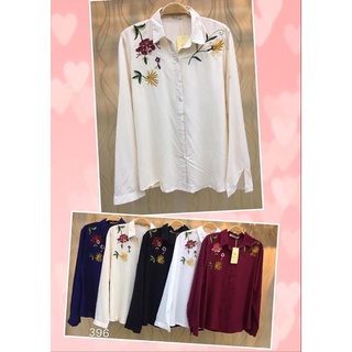 camisa feminina manga longa ,flores bordado,tecido viscose #396