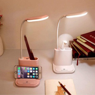 Luminária LED Carregador Celular USB Com Porta Lápis Touch Luz Quente e Fria