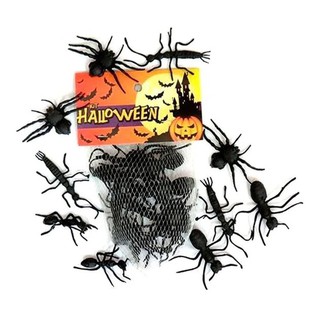 Aranha E Insetos morcego Decoração Halloween Plástico kit 12 unidades