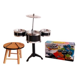 Bateria Infantil com 5 ou 3 tambores + banquinho Jazz Drum (3)