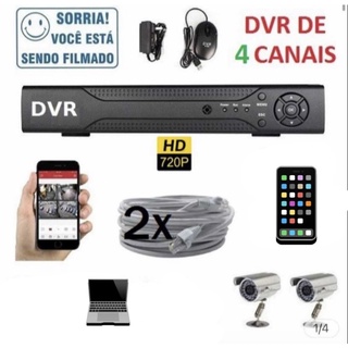 Kit Monitoramento 2 Cameras HD IP Com Dvr NVR de 4 Canais CFTV , c/ Acesso Remoto Via Celular