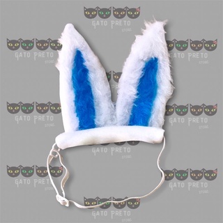 Orelha/Orelhinha de coelho para pet (para gatos e cães) páscoa. cor:branco c/azul (2)