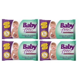 Kit com 4 Lenços Umedecidos Baby Free Toalha Umedecida Qualybless 4 Pacotes com 50 unidades (Total: 200 lenços) Original