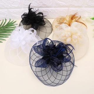 blg◼️ Womens Barrette Fascinator Flower Pillbox Hat Beaded Feather Hair Clip Wedding