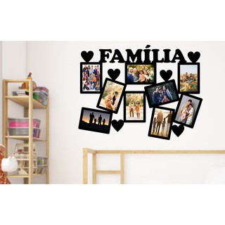 Quadro Porta Retrato de Parede Mosaico de Família com Corações Mdf para 9 Fotos Grande DV_0273