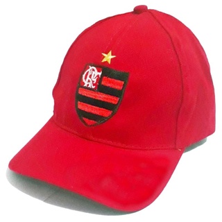 Boné Do Flamengo Vermelho Aba Curva Em Tecido Com Brasão Bordado