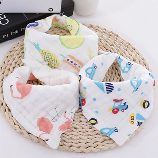 8 Layer Baby Cartoon Printing Triangle Towel Thickened Baby Cotton Saliva Towel Button Bib (1)