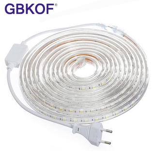 GBKOF SMD 5050 AC220V LED Faixa de luz flexível 60leds / m Fita LED à prova d'água Luz LED com plugue de alimentação 1M / 2M / 3M / 5M / 6M / 8M / 9M / 10M / 15M / 20M