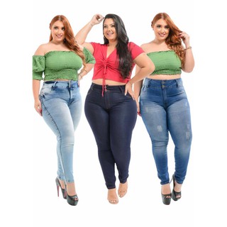 kit 3 calças jeans feminina cintura alta jeans com lycra