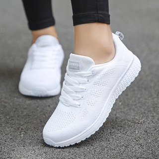 Sapatos casuais femininos/sapatilhas respiráveis/tênis de caminhada/sapatos de ginástica brancos (1)