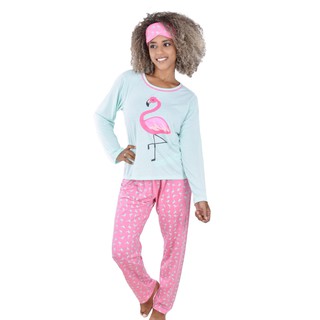 Pijama Ayron Flamingo Longo Adulto Feminino Moda Noite