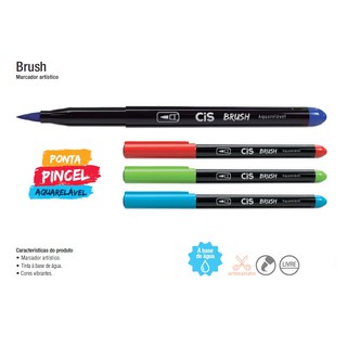 Marcador Artístico Brush Pen CIS com Ponta Pincel Aquarelável Cores Básicas, Neon, Pastel - Vendido Individualmente