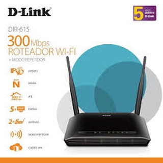 Roteador D-Link 300Mbps Dual Antena 5dBi IPv6 Modo Repetidor Bivolt Preto - DIR-615