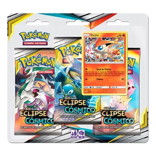 Cartas Pokémon - Triple Pack Sol e Lua - Eclipse Cósmico (Victini) - Copag