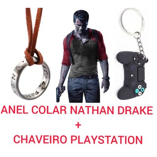Colar Anel Nathan Drake + Chaveiro Silicone Controle PlayStation