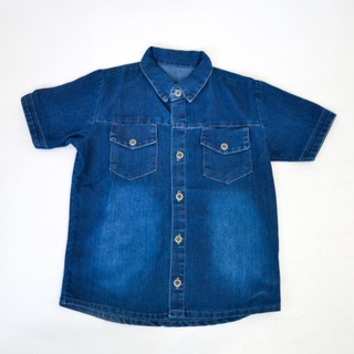 Camisa manga curta jeans social infantil Masculino 1 2 3 4 5 6 8 anos