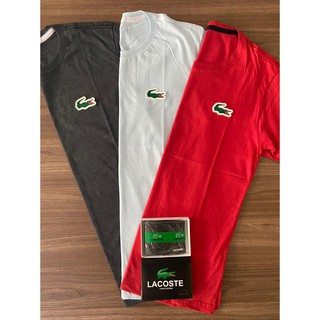 Kit 3 Camisetas Lacoste 100% Algodao + Carteira de Brinde Promoçao Lançamento Black Friday