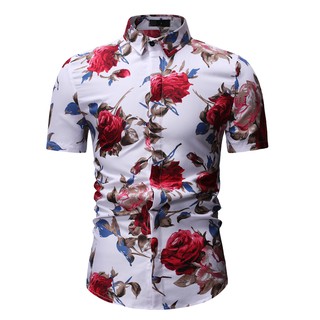 Camiseta Floral Casual De Verão Manga Curta Masculino Com Estampa Cártamo