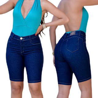 Kit 4 Bermudas Jeans Ciclista Feminina Cintura Alta Lycra Hot Pants Comprida até o Joelho (3)