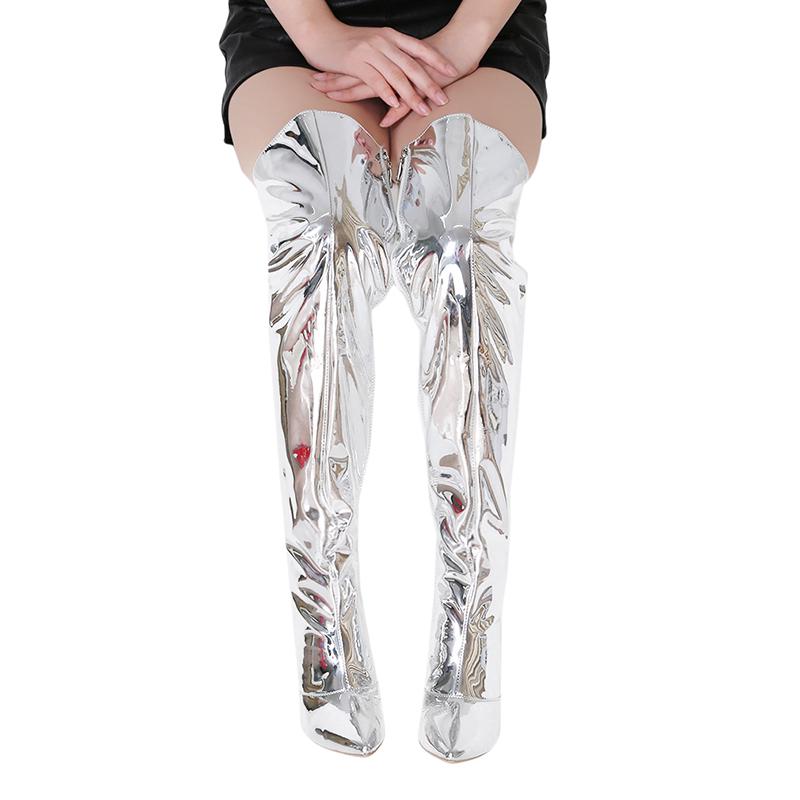 Sexy Silver Mirror Thigh Women Shoe Toe Club Party Shoes Thin Over The Knee Long Boots for Women (7)