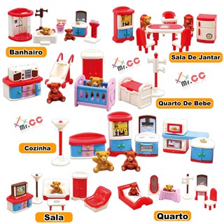 Kit Completo Brinquedo Conjunto De Cozinha/Sala/Quarto/Bebe/Bandeiro Acessórios Casinha Boneca 6 Ambientes Miniaturas (1)