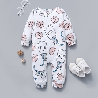 Newborn Baby Boys Girls Cute Milk Cookies Long Sleeve Jumpsuit Soft Pajamas Onesies (3)