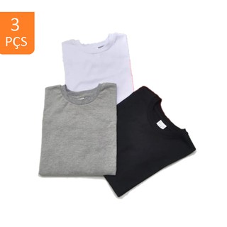 3 Camiseta Básica infantil Menino e Menina Unisex Preta Branca e Cinza Manga Longa 100% algodão - Tamanhos : 1 ao 16 (4)