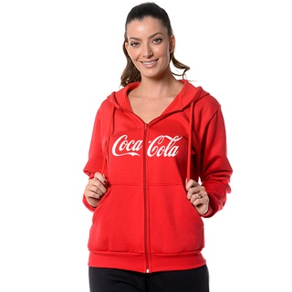 Moletom Feminino com Ziper Coca Cola Modelo Canguru com Capuz