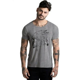 Camiseta Masculina Joss Corte à Fio Native Cinza Mescla 100% Algodão 30.1