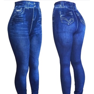 Legging Jeans Feminina Com Bolso fake Atrás leg fake imita jeans da academia ao casual