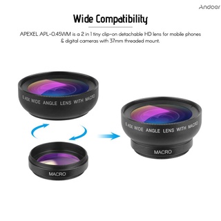 Apexel Apl-0,45Wm Kit Lente De Câmera / Lentes De 0,45x Super Grande Angular & 12.5x Super Macro Hd (8)