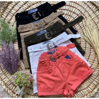 Shorts coloridos com cinto feminina/jeans/ preto (1)