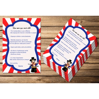 10 Cartão de Agradecimento de Mesa Personalizado Circo do Mickey