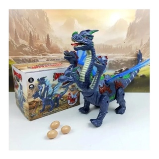 Dragão Dinossauro 4 Cabeças Com Projetor Luz Som Anda Solta Ovos Dinosaur Century Azul