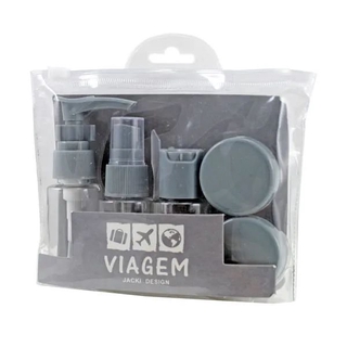 Kit de Frascos para Viagem 7 peças Jacki Design AKM19762 Cor:Cinza Necessaire Academia Shampoo Condicionador Creme Vitamina Spray