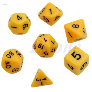YOH 7pcs Black Sided Die D4 D6 D8 D10 D12 D20 RPG Poly Dice Game
