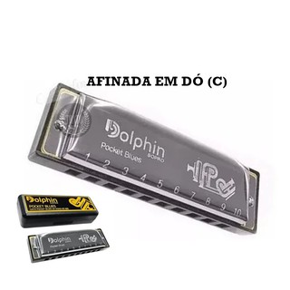 Gaita de Boca Blues Dolphin Pocket 20 Vozes Cromada C/ Case -afinação Dó (c)