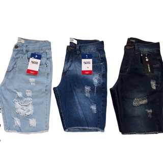 kit 3 bermudas jeans rasgado masculino slim top ttend estilo destroyed