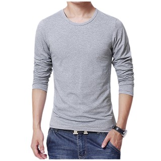 camiseta masculina gola redonda manga longa 100% algodão fio 30.1 penteado casual roupa masculina