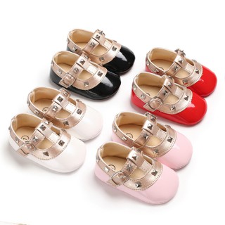 Fashion Autumn Winter Stitching Rivet Princess shoes Cute Baby Girl Soft Soled PU Shoes Infant Walking Dress Shoe (1)