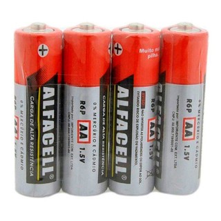 Kit 4 Pilhas Comum Alfacell Bateria AA Pequena Alta Resistência - 1,5v