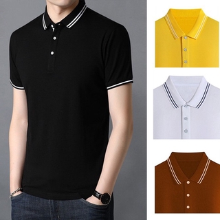 Camiseta Polo Masculina De Cor Lisa Com Mangas Curtas E Gola Alta / Camiseta Casual Plus Size (1)