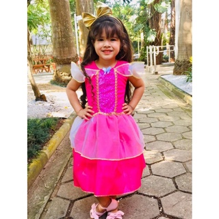 Vestido Feminino Infantil Fantasia Princesa Aurora