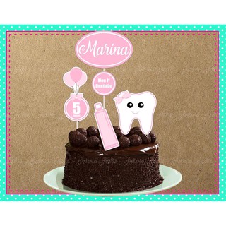 Topo de bolo Mesversario Aniversário mês Meu primeiro Dentinho Nascimento dentes Rosa