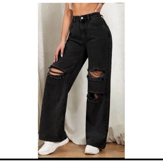Calça Jeans Preta Wide Leg Pantalona Boca De Sino Com Rasgo No Joelho Destroyed - COD: 013 (6)