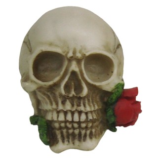 Crânio Caveira Com Rosa Na Boca Decorativo Halloween Flor Vermelho Enfeite