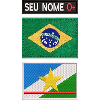 Kit 3 Peças Tarjeta C/ Nome Bandeira do Brasil e Roraima 7cmx5cm - P/ Colete e Jaqueta - Motociclista