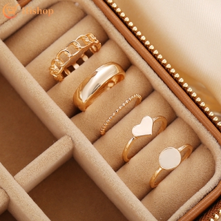 5 Pcs Conjunto Anel De Ouro Da Forma Do Coração Estilo Simples Mulheres Jóias Acessórios De Moda | 5 Pcs Gold Ring Set Heart Shape Simple Style Women Jewelry Fashion Accessories